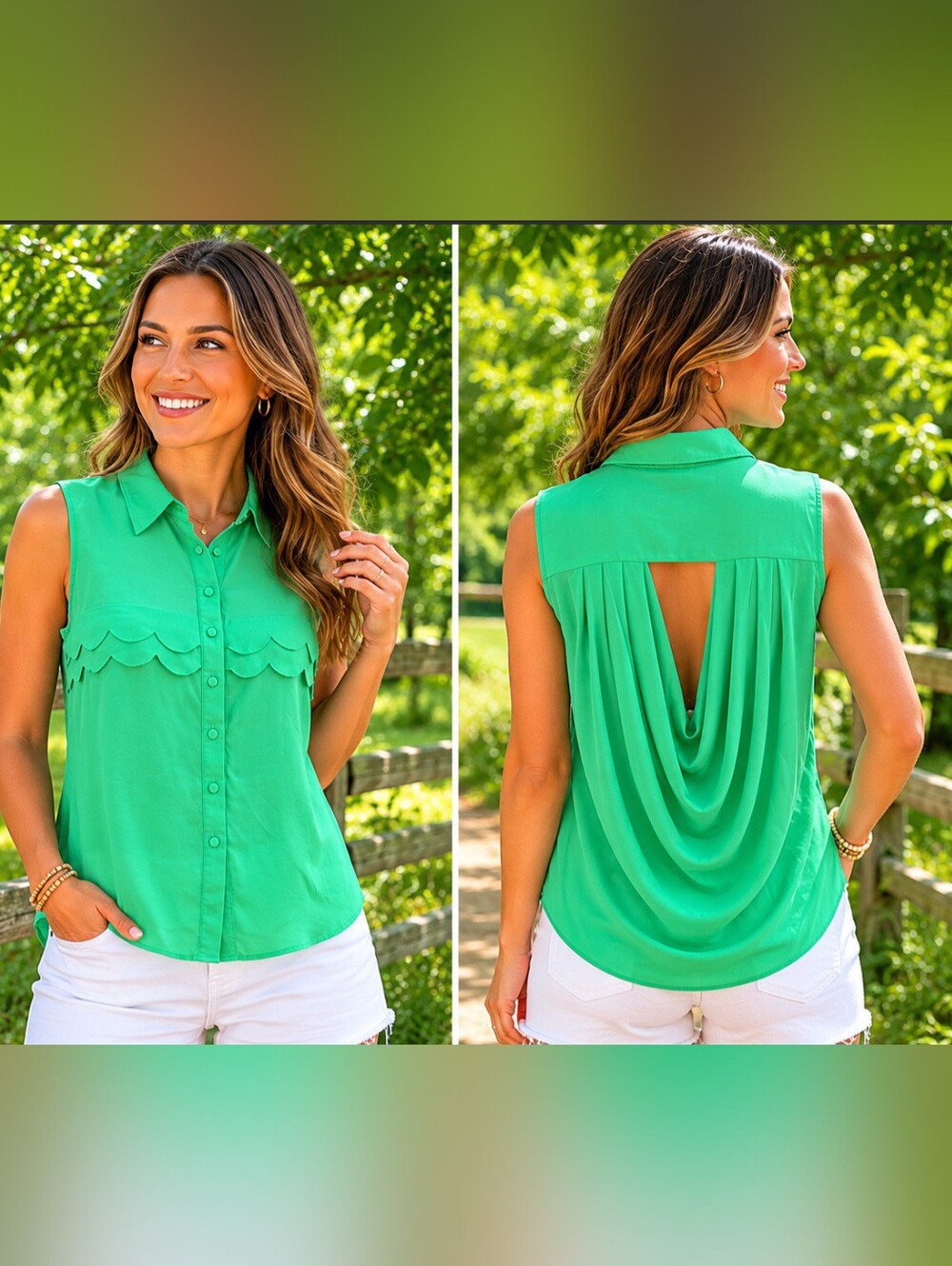 Naked Zebra Mint Green Sleeveless Button Down Open Draped Back Blouse Medium